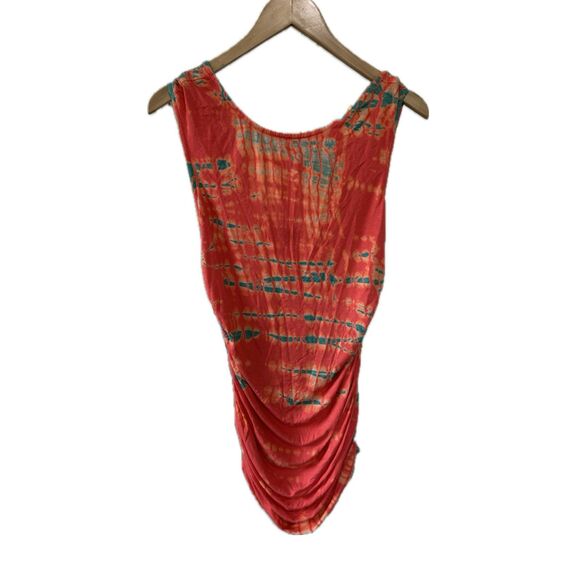Gypsy 05 Bamboo Blend Sunset Inspired Tie Dye Side Ruched Bodycon Mini Dress L - Picture 1 of 6